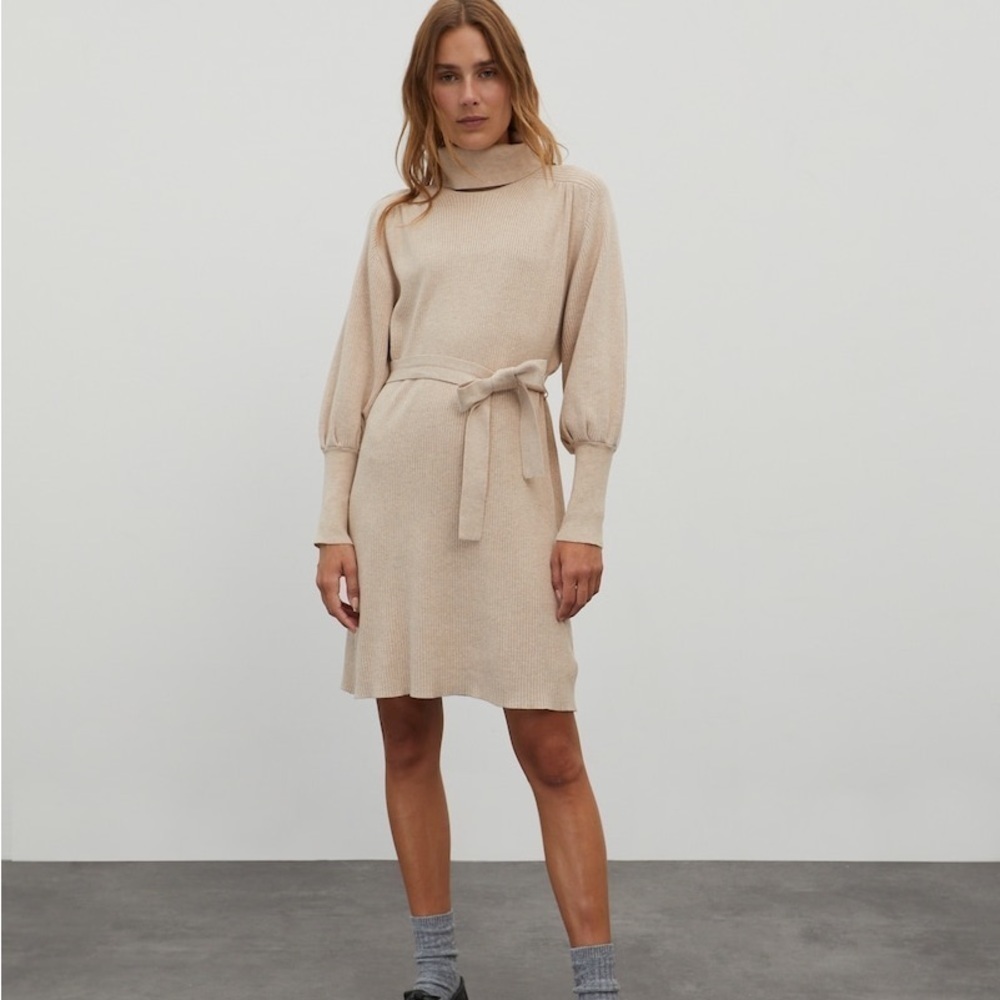 NWT EDITED Malene beige ribbed turtleneck sweater dress EU 42 US 12